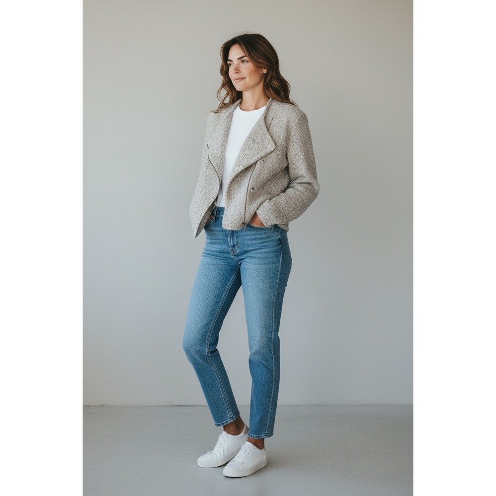 Elevenses Textured Moto Jacket Zipper Closure Asymmetrical Collar Size Medium